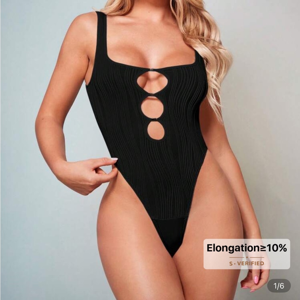 Black Cutout Ribbed Bodysuit